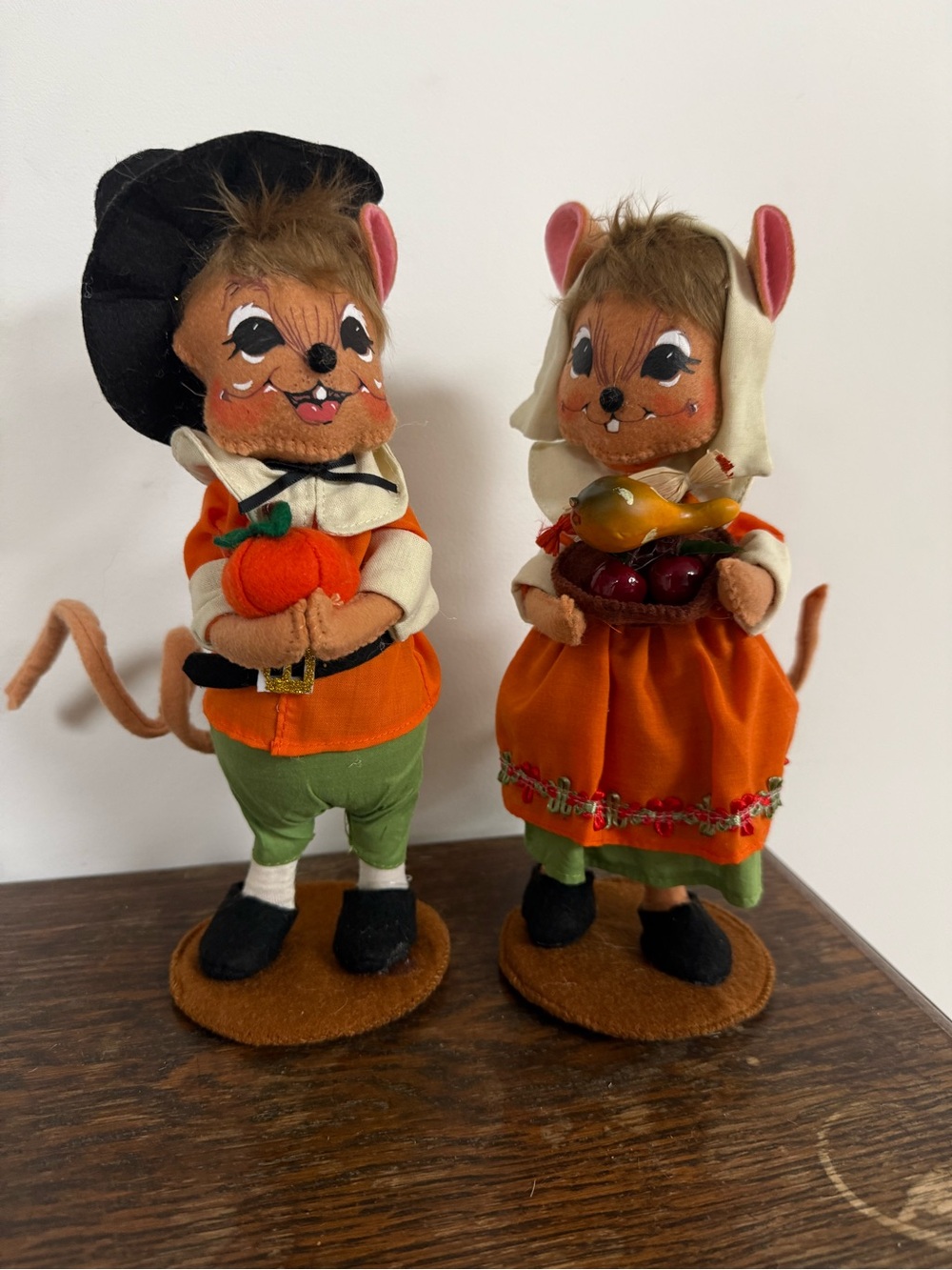 Annalee Orange & Green Harvest Mouse Couple Figurines by